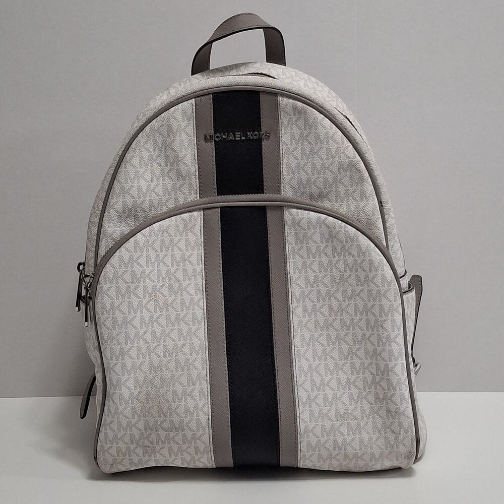 Michael Kors Taupe and Black MK Signature Stripe Backpack